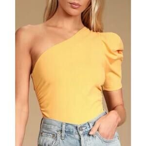 Free people Intimately One Shoulder Puff Sleeve M Bodysuit Yellow Marigold